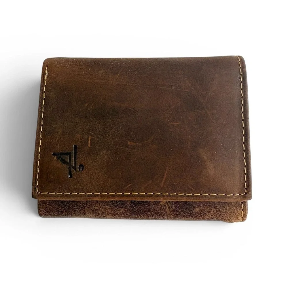 Juzar Tapal Mens Brown Leather RFID Blocking Trifold Wallet with Grommet India